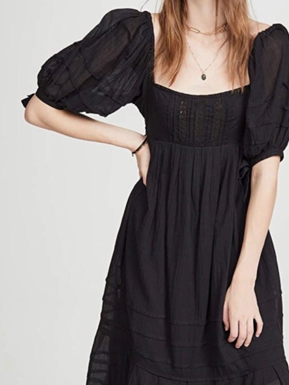 Free People Let's Be Friends black midi dress with a back cutout and puff sleeve - Picture 3 of 16